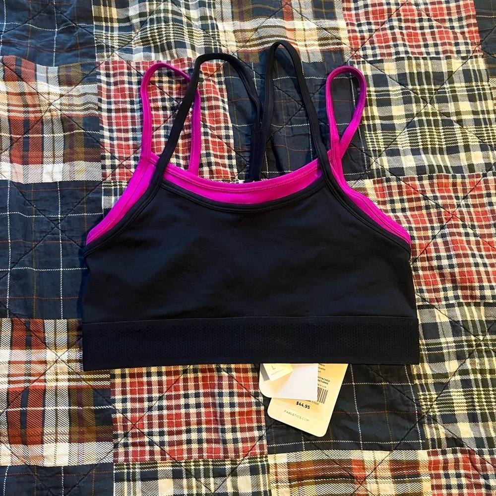 Fabletics Blue and Pink Seamless Sports Bra